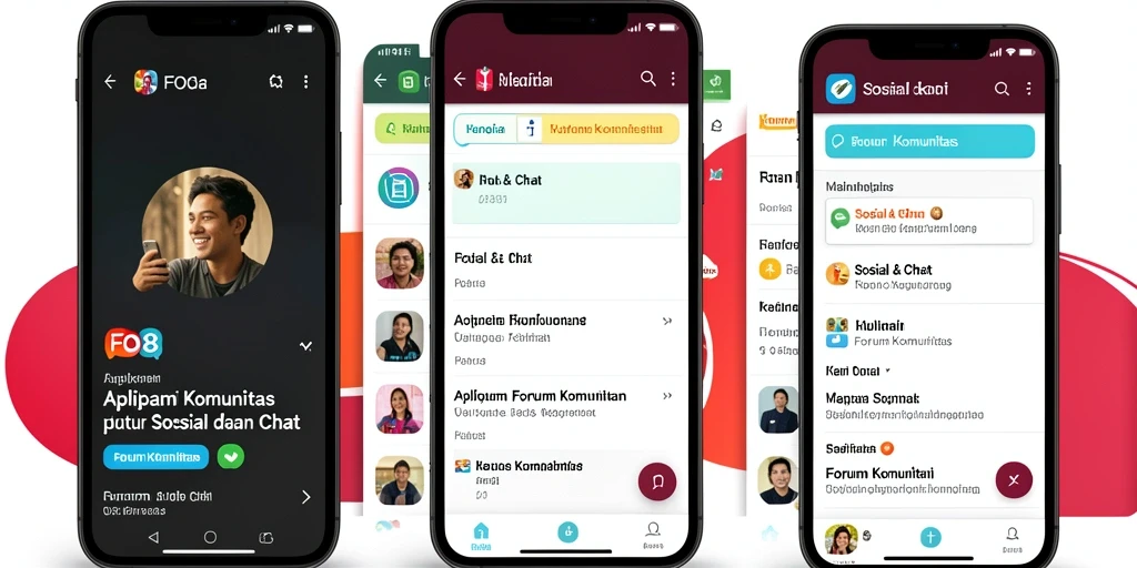 Tampilan aplikasi FO8 dengan berbagai fitur Forum Komunitas.