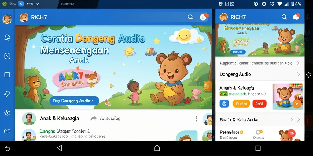Antarmuka RICH7 yang ramah anak dengan banyak pilihan dongeng audio.