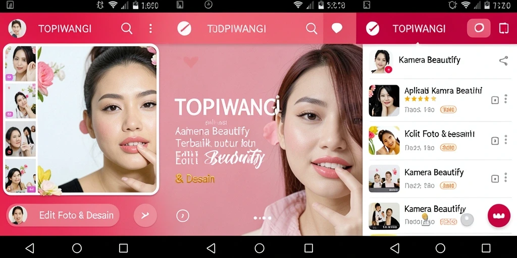 Antarmuka aplikasi TOPIWANGI dengan fitur Kamera Beautify yang lengkap.